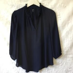 Loft Navy Ruffle Collar Blouse